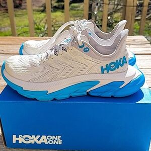 HOKA One One White and Blue Running Shoes - Womens Size 5.5